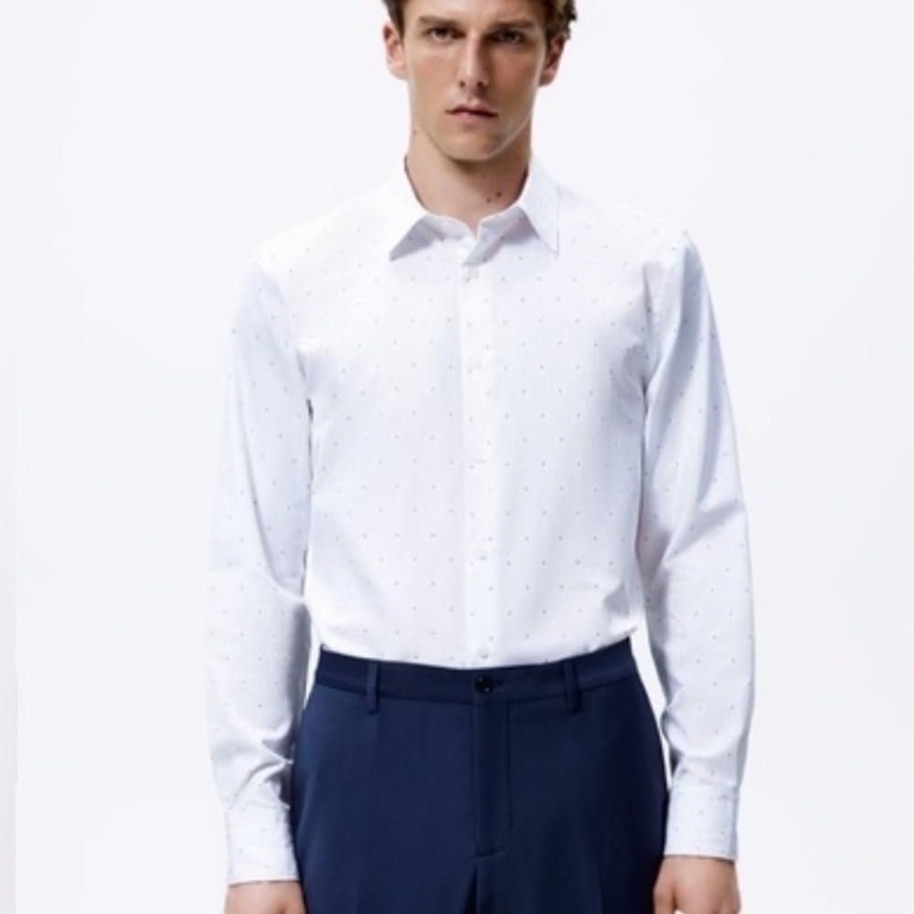 Zara White Polka Dot Dress Shirt